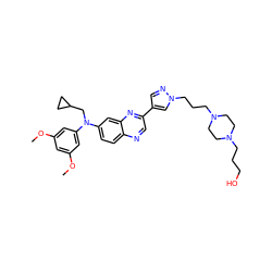 COc1cc(OC)cc(N(CC2CC2)c2ccc3ncc(-c4cnn(CCCN5CCN(CCCO)CC5)c4)nc3c2)c1 ZINC000139404270