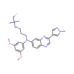 COc1cc(OC)cc(N(CCCNC(C)(C)CF)c2ccc3ncc(-c4cnn(C)c4)nc3c2)c1 ZINC000204159720