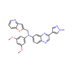 COc1cc(OC)cc(N(Cc2cc3ncccc3o2)c2ccc3ncc(-c4cnn(C)c4)nc3c2)c1 ZINC000204167799