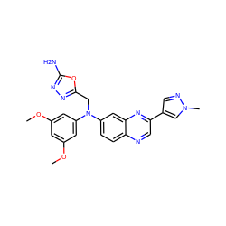 COc1cc(OC)cc(N(Cc2nnc(N)o2)c2ccc3ncc(-c4cnn(C)c4)nc3c2)c1 ZINC000199823147