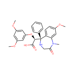 COc1cc(OC)cc(O[C@H](C(=O)O)[C@@]2(c3ccccc3)NCC(=O)N(C)c3cc(OC)ccc32)c1 ZINC000013561020