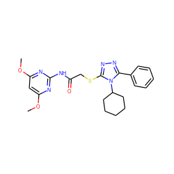 COc1cc(OC)nc(NC(=O)CSc2nnc(-c3ccccc3)n2C2CCCCC2)n1 ZINC000004197125