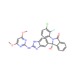 COc1cc(OC)nc(Nc2nc3cc([C@]4(O)c5ccccc5C(=O)N4c4cccc(Cl)c4F)ccc3[nH]2)n1 ZINC000116257485