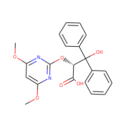 COc1cc(OC)nc(O[C@@H](C(=O)O)C(O)(c2ccccc2)c2ccccc2)n1 ZINC000013756053