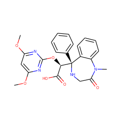 COc1cc(OC)nc(O[C@H](C(=O)O)[C@@]2(c3ccccc3)NCC(=O)N(C)c3ccccc32)n1 ZINC000013561024