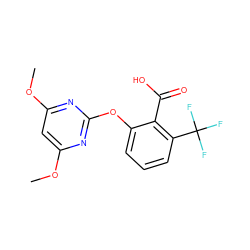 COc1cc(OC)nc(Oc2cccc(C(F)(F)F)c2C(=O)O)n1 ZINC000034345202