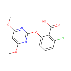 COc1cc(OC)nc(Oc2cccc(Cl)c2C(=O)O)n1 ZINC000034609945