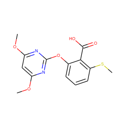 COc1cc(OC)nc(Oc2cccc(SC)c2C(=O)O)n1 ZINC000103181479