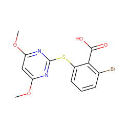 COc1cc(OC)nc(Sc2cccc(Br)c2C(=O)O)n1 ZINC000078102087