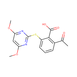 COc1cc(OC)nc(Sc2cccc(C(C)=O)c2C(=O)O)n1 ZINC000103190232