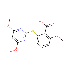 COc1cc(OC)nc(Sc2cccc(OC)c2C(=O)O)n1 ZINC000103190235