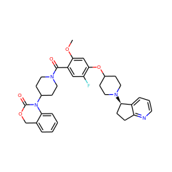 COc1cc(OC2CCN([C@@H]3CCc4ncccc43)CC2)c(F)cc1C(=O)N1CCC(N2C(=O)OCc3ccccc32)CC1 ZINC000026277358