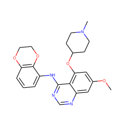 COc1cc(OC2CCN(C)CC2)c2c(Nc3cccc4c3OCCO4)ncnc2c1 ZINC000014949418