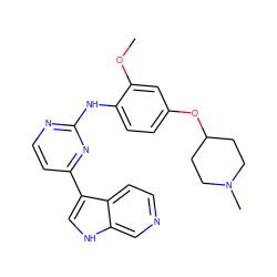 COc1cc(OC2CCN(C)CC2)ccc1Nc1nccc(-c2c[nH]c3cnccc23)n1 ZINC000231374352