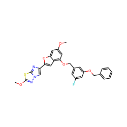 COc1cc(OCc2cc(F)cc(OCc3ccccc3)c2)c2cc(-c3cn4nc(OC)sc4n3)oc2c1 ZINC000653760503