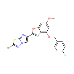 COc1cc(OCc2ccc(F)cc2)c2cc(-c3cn4nc(Br)sc4n3)oc2c1 ZINC000653668868