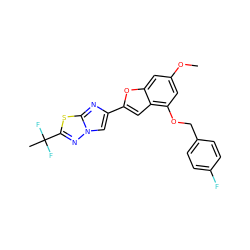 COc1cc(OCc2ccc(F)cc2)c2cc(-c3cn4nc(C(C)(F)F)sc4n3)oc2c1 ZINC000653676837