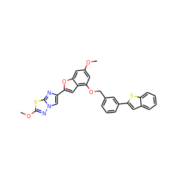 COc1cc(OCc2cccc(-c3cc4ccccc4s3)c2)c2cc(-c3cn4nc(OC)sc4n3)oc2c1 ZINC000205743666