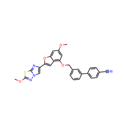 COc1cc(OCc2cccc(-c3ccc(C#N)cc3)c2)c2cc(-c3cn4nc(OC)sc4n3)oc2c1 ZINC000653671934