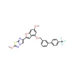 COc1cc(OCc2cccc(-c3ccc(C(F)(F)F)cc3)c2)c2cc(-c3cn4nc(OC)sc4n3)oc2c1 ZINC000653664897