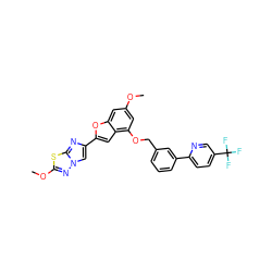 COc1cc(OCc2cccc(-c3ccc(C(F)(F)F)cn3)c2)c2cc(-c3cn4nc(OC)sc4n3)oc2c1 ZINC000144522555