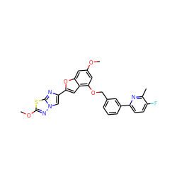 COc1cc(OCc2cccc(-c3ccc(F)c(C)n3)c2)c2cc(-c3cn4nc(OC)sc4n3)oc2c1 ZINC000205663422