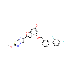 COc1cc(OCc2cccc(-c3ccc(F)cc3F)c2)c2cc(-c3cn4nc(OC)sc4n3)oc2c1 ZINC000205749563