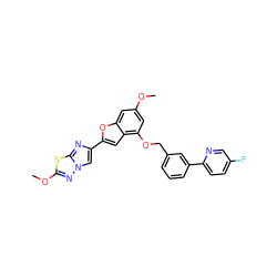 COc1cc(OCc2cccc(-c3ccc(F)cn3)c2)c2cc(-c3cn4nc(OC)sc4n3)oc2c1 ZINC000144517508