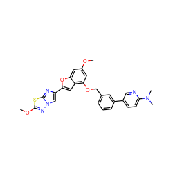 COc1cc(OCc2cccc(-c3ccc(N(C)C)nc3)c2)c2cc(-c3cn4nc(OC)sc4n3)oc2c1 ZINC000205676691