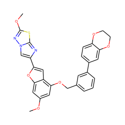 COc1cc(OCc2cccc(-c3ccc4c(c3)OCCO4)c2)c2cc(-c3cn4nc(OC)sc4n3)oc2c1 ZINC000205762879