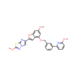 COc1cc(OCc2cccc(-c3cccc(OC)n3)c2)c2cc(-c3cn4nc(OC)sc4n3)oc2c1 ZINC000205762765