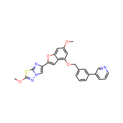 COc1cc(OCc2cccc(-c3cccnc3)c2)c2cc(-c3cn4nc(OC)sc4n3)oc2c1 ZINC000653664889