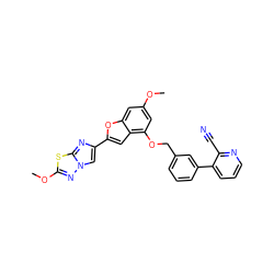 COc1cc(OCc2cccc(-c3cccnc3C#N)c2)c2cc(-c3cn4nc(OC)sc4n3)oc2c1 ZINC000205762794