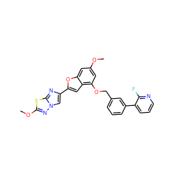 COc1cc(OCc2cccc(-c3cccnc3F)c2)c2cc(-c3cn4nc(OC)sc4n3)oc2c1 ZINC000653683849