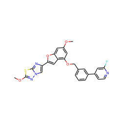 COc1cc(OCc2cccc(-c3ccnc(F)c3)c2)c2cc(-c3cn4nc(OC)sc4n3)oc2c1 ZINC000205683104