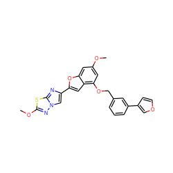 COc1cc(OCc2cccc(-c3ccoc3)c2)c2cc(-c3cn4nc(OC)sc4n3)oc2c1 ZINC000144517286