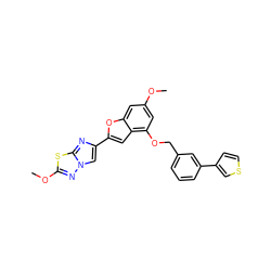 COc1cc(OCc2cccc(-c3ccsc3)c2)c2cc(-c3cn4nc(OC)sc4n3)oc2c1 ZINC000205749493