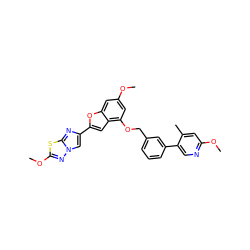 COc1cc(OCc2cccc(-c3cnc(OC)cc3C)c2)c2cc(-c3cn4nc(OC)sc4n3)oc2c1 ZINC000144522111