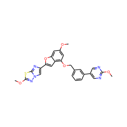 COc1cc(OCc2cccc(-c3cnc(OC)nc3)c2)c2cc(-c3cn4nc(OC)sc4n3)oc2c1 ZINC000144521723