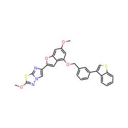 COc1cc(OCc2cccc(-c3csc4ccccc34)c2)c2cc(-c3cn4nc(OC)sc4n3)oc2c1 ZINC000653666915