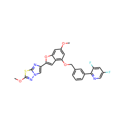 COc1cc(OCc2cccc(-c3ncc(F)cc3F)c2)c2cc(-c3cn4nc(OC)sc4n3)oc2c1 ZINC000205663444