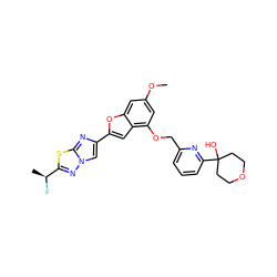 COc1cc(OCc2cccc(C3(O)CCOCC3)n2)c2cc(-c3cn4nc([C@H](C)F)sc4n3)oc2c1 ZINC000205737162