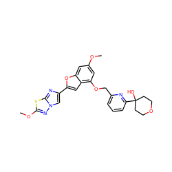 COc1cc(OCc2cccc(C3(O)CCOCC3)n2)c2cc(-c3cn4nc(OC)sc4n3)oc2c1 ZINC000223064159