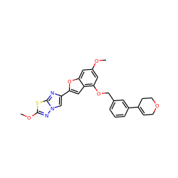 COc1cc(OCc2cccc(C3=CCOCC3)c2)c2cc(-c3cn4nc(OC)sc4n3)oc2c1 ZINC000205728794