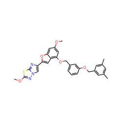 COc1cc(OCc2cccc(OCc3cc(C)cc(C)c3)c2)c2cc(-c3cn4nc(OC)sc4n3)oc2c1 ZINC000653686449