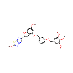 COc1cc(OCc2cccc(OCc3cc(OC)c(OC)c(OC)c3)c2)c2cc(-c3cn4nc(OC)sc4n3)oc2c1 ZINC000653686476