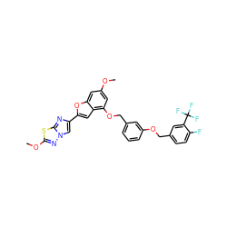 COc1cc(OCc2cccc(OCc3ccc(F)c(C(F)(F)F)c3)c2)c2cc(-c3cn4nc(OC)sc4n3)oc2c1 ZINC000653663051