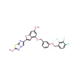 COc1cc(OCc2cccc(OCc3ccc(F)c(F)c3F)c2)c2cc(-c3cn4nc(OC)sc4n3)oc2c1 ZINC000653667723