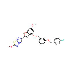 COc1cc(OCc2cccc(OCc3ccc(F)cc3)c2)c2cc(-c3cn4nc(OC)sc4n3)oc2c1 ZINC000653778398