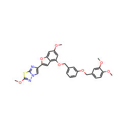 COc1cc(OCc2cccc(OCc3ccc(OC)c(OC)c3)c2)c2cc(-c3cn4nc(OC)sc4n3)oc2c1 ZINC000653667720